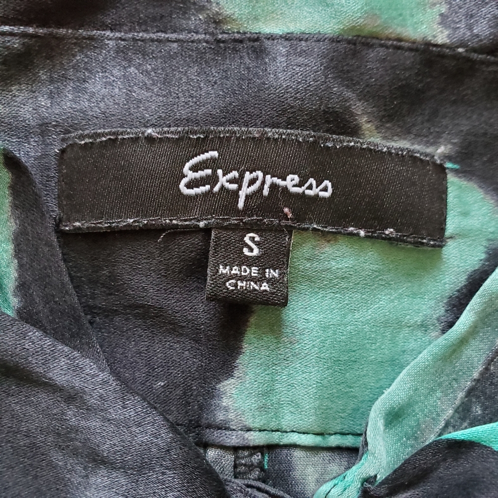 EXPRESS High Neck Turquoise & Black Blouse - Picture 3 of 5